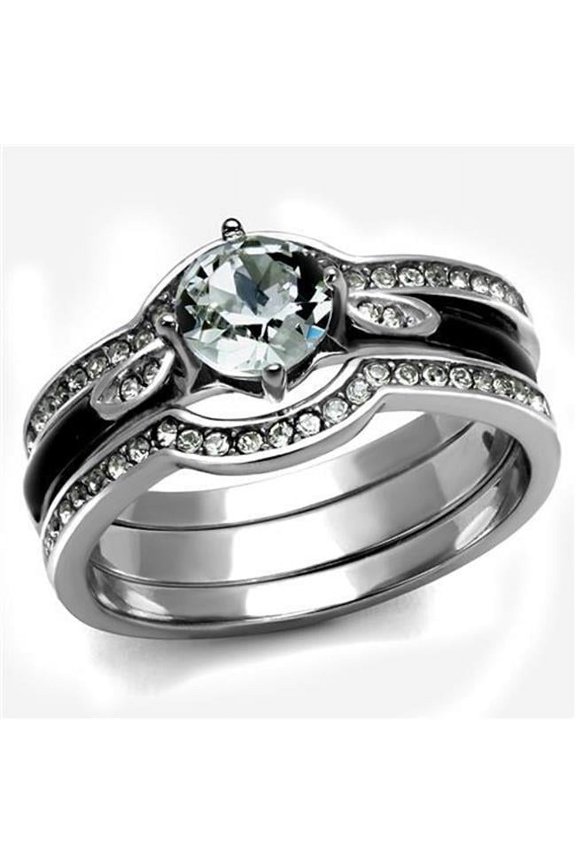 Women High Polished Stainless Steel Ring with Top Grade Crystal in Clear - Size 7