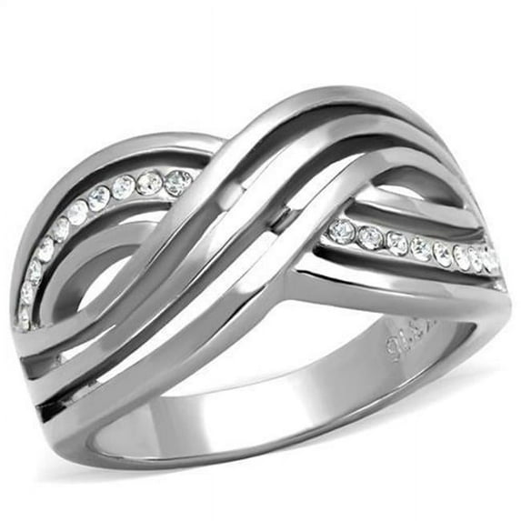 Women High Polished Stainless Steel Ring with Top Grade Crystal in Clear - Size 7