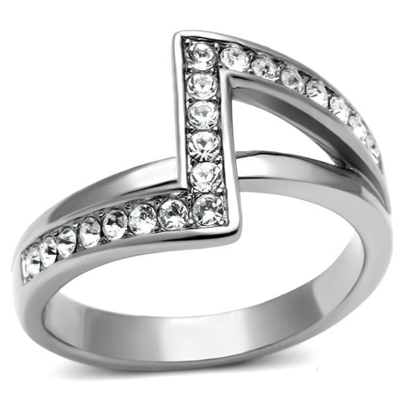 Women High Polished Stainless Steel Ring with Top Grade Crystal in Clear - Size 8