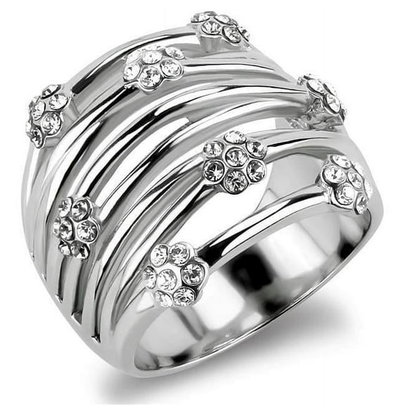 Women High Polished Stainless Steel Ring with Top Grade Crystal in Clear - Size 8