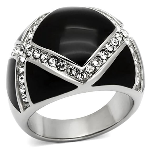 Women High Polished Stainless Steel Ring with Top Grade Crystal in Clear - Size 9