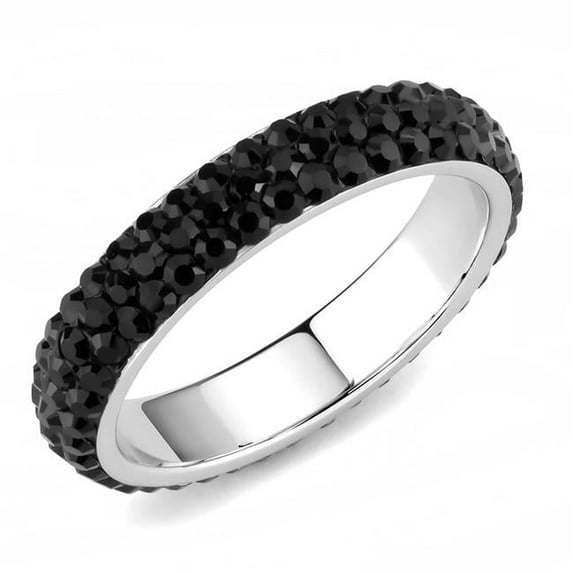 Women High Polished Stainless Steel Ring with Top Grade Crystal in Jet - Size 5