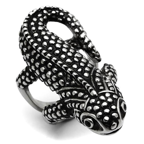Women High Polished Stainless Steel Ring with Top Grade Crystal in Jet - Size 7
