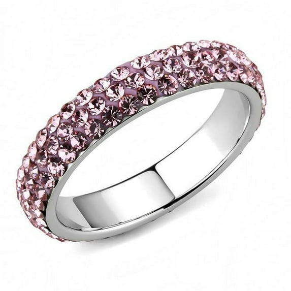Women High Polished Stainless Steel Ring with Top Grade Crystal in Light Rose - Size 8