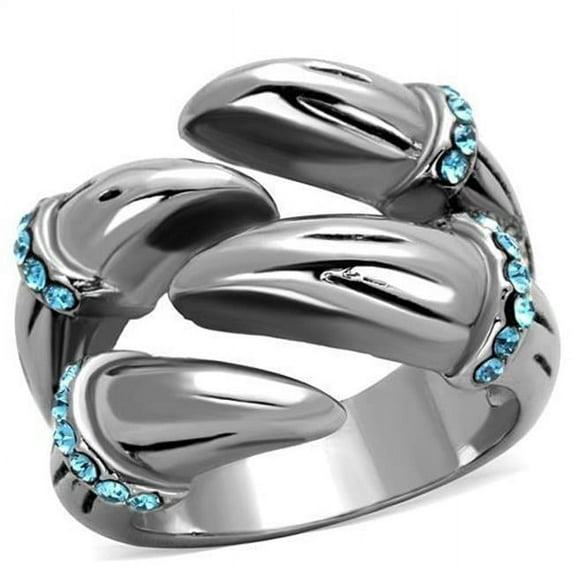 Women High Polished Stainless Steel Ring with Top Grade Crystal in Sapphire - Size 7