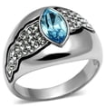 thumbnail image 1 of Women High Polished Stainless Steel Ring with Top Grade Crystal in Sea Blue - Size 5, 1 of 1