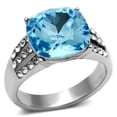 thumbnail image 1 of Women High Polished Stainless Steel Ring with Top Grade Crystal in Sea Blue - Size 6, 1 of 1