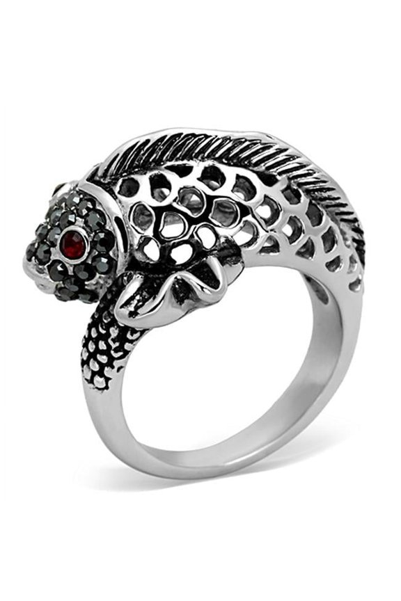 Women High Polished Stainless Steel Ring with Top Grade Crystal in Siam - Size 10