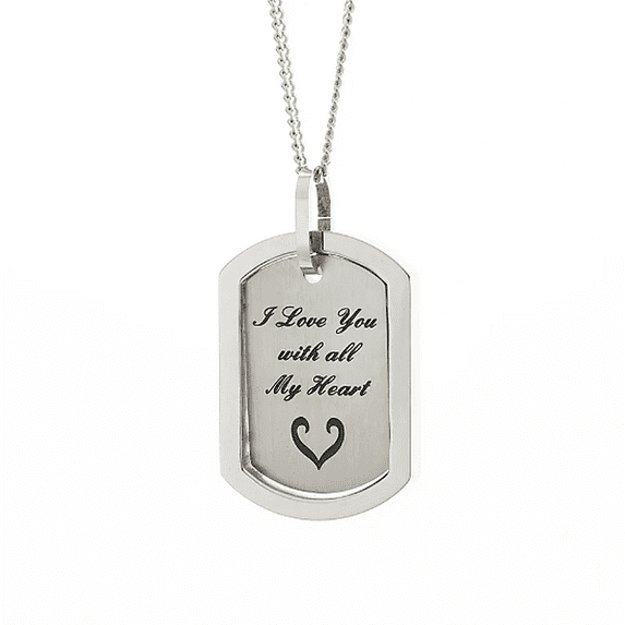 Women High Polished Stainless Steel Timeless Message "I Love You With All My Heart" Dog Tag Pendant Necklace A gift for your Friend and Family