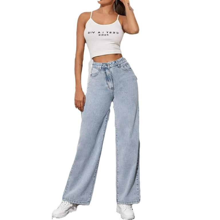 Women High Rise Baggy Jeans High Waist Baggy Denim Pants Wide Leg