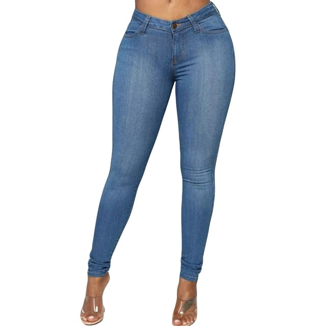 Women High Rise Distressed Solid Stretch Sexy Skinny Leg Denim Jeans Bodycon Jeggings Pencil Pants Trousers With Pockets