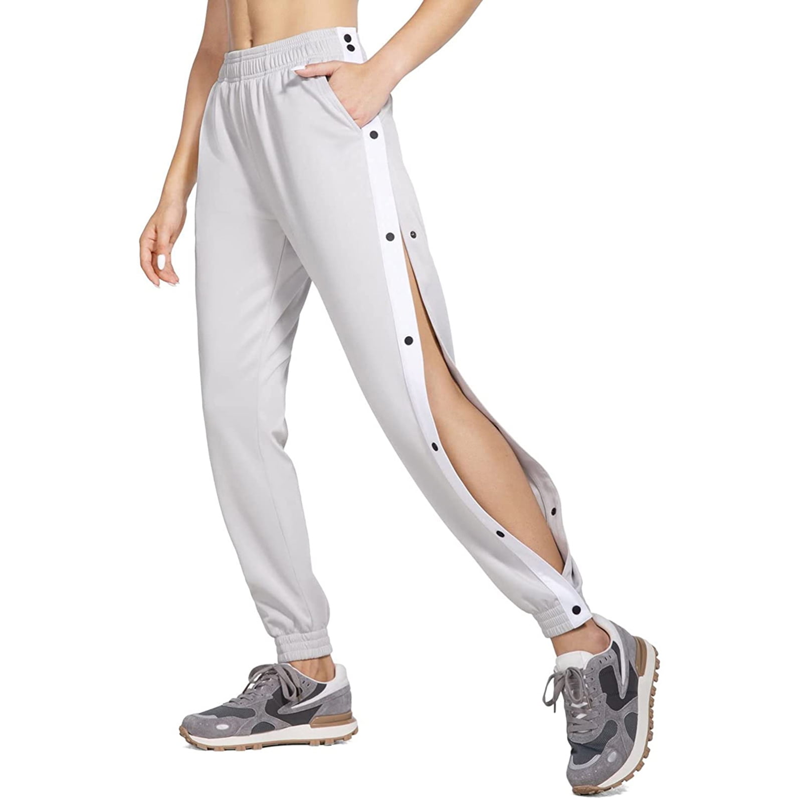 Women High Split Side Joggers Snap Button Track Pants High Waist Sport  Active Long Pant with Pocket