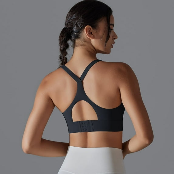 Women High Support Racerback Sports Bra Hook and Eye Closure Gym Fitness Top Push Up Workout Yoga Bras Female Running Bralette (Black,XL)