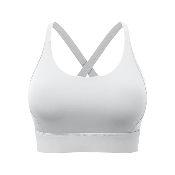 Women High Support Sports Bras, Crisscross Back Running Workout Brassiere, Wireless Gym Cami Cropped Tops Lace Bras for Women White M