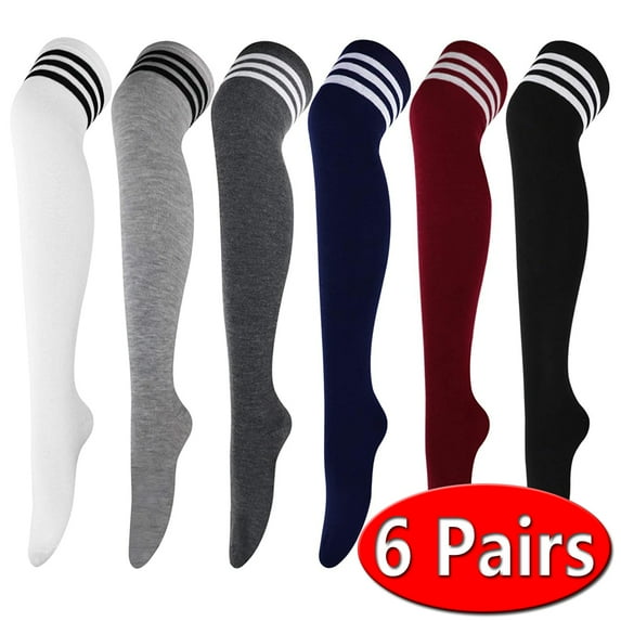 Women High Thigh Socks Over the Knee Long Stocking Knee Warmer Long Socks for Daily Wear Cosplay, 6 Pairs