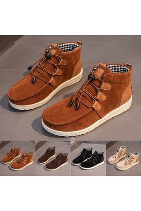 Women High Top Casual Booties Plaid Lined Flat Lace up Ankle Boots Warm Soft Lightweight Short Shoes for Indoor & Outdoor Daily Wear Coffee 12.5(43)