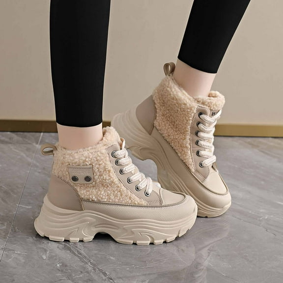 Women High Top Winter Snow Boots Plush Lined Resistant Sole Comfortable Platform Casual Shoes For Her Christmas Gift For Daily Wear Cold Weather Fashion,Khaki 7
