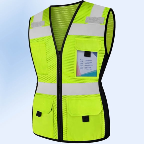 Women High Visibility Vest with Snug-Fit Reflective Safety and Reinforced Zipper, Neon Construction Work Vest, Durable, Yellow
