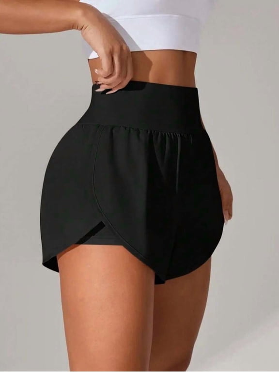 Women High Waist 2 in 1 Athletic Shorts Split Hem Casual Workout Athleisure Shorts