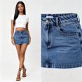 thumbnail image 1 of Women High Waist A Line Mini Jean Skirt With Pockets, Vintage Washed Straight Short Denim Skirt Casual Basic Bottoms For Summer, 1 of 9