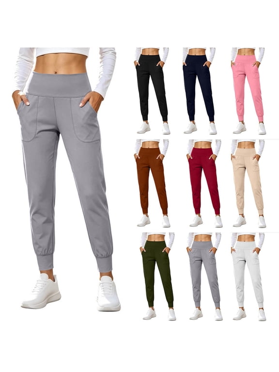 Women High Waist Athletic Jogger Pants Sevevn Stretch Elastic Cuff Casual Workout Trousers With Large Side Pockets, Diverse Solid Color Choices For Gym Fitness Running And Daily Lounge Wear