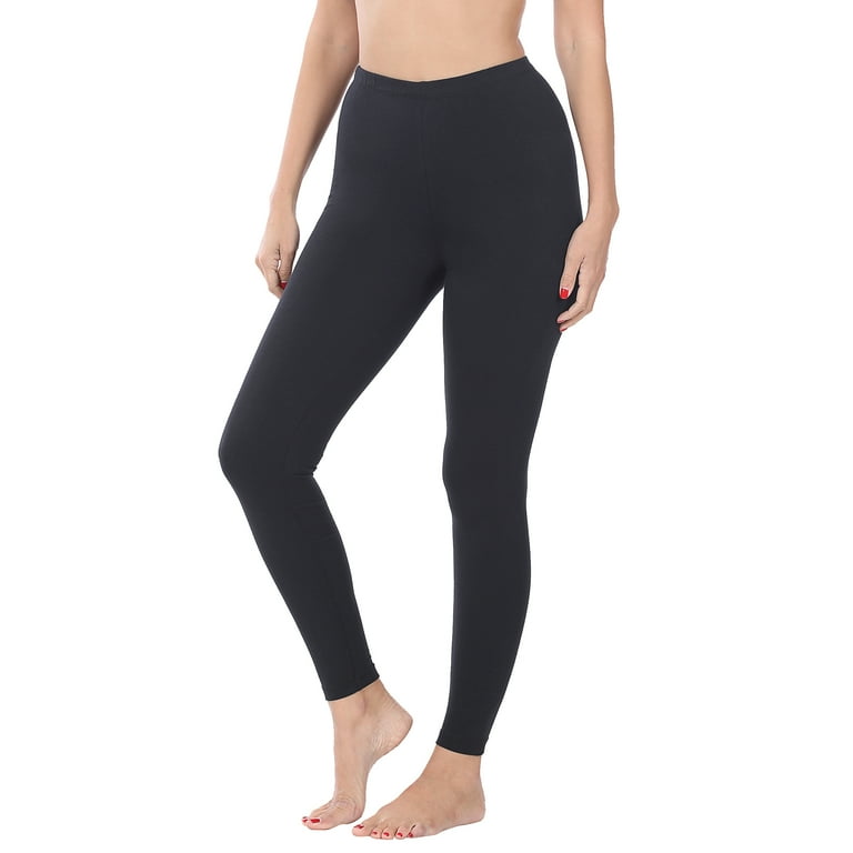 Women High Waist Basic Full Length Daily Soft Leggings (Black, X