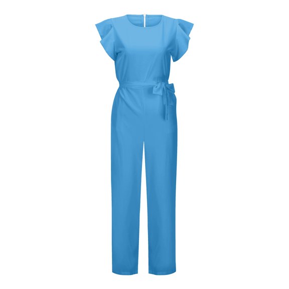 Women High Waist Belted Dungarees Long Pants, Polyester Spandex, Casual Daily Work Outfit