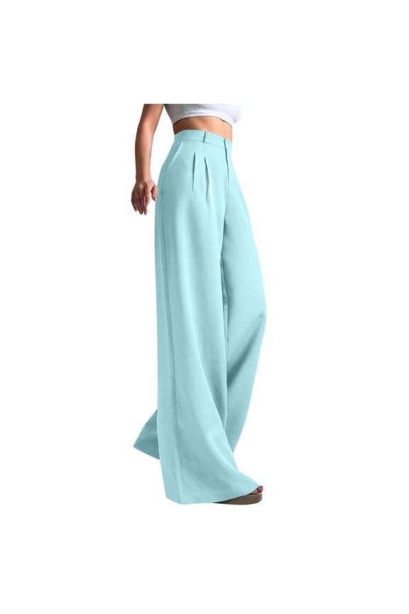 Women High Waist Button Down Palazzo Pants Casual Wide Leg Work Office Business Suit Straight Long Trousers Pants With Pockets