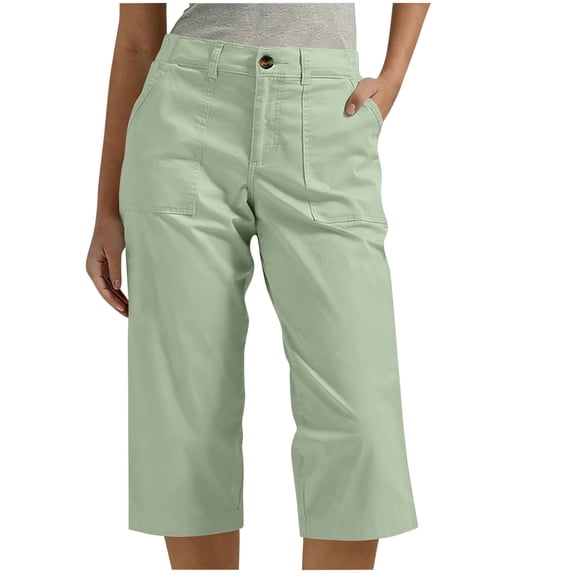 Women High Waist Cargo Capri Pants Slim Fit Rolled Hem Cropped Trouser with Pockets Summer Casual Travel Hiking Pants