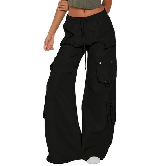 Women High Waist Cargo Pants Casual Pocket Tie Solid Color Cargo Pants Wide Leg Pants Womens Pants for Work Casual Slim Fit Pants for Women Casual Womens Pants Petite Casual Womens Stretchy Pants