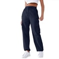 thumbnail image 1 of Women High Waist Cargo Pants Straight Leg Baggy Drawstring Trousers Workout Hiking Cargo Pants with Zipper Pockets, 1 of 5