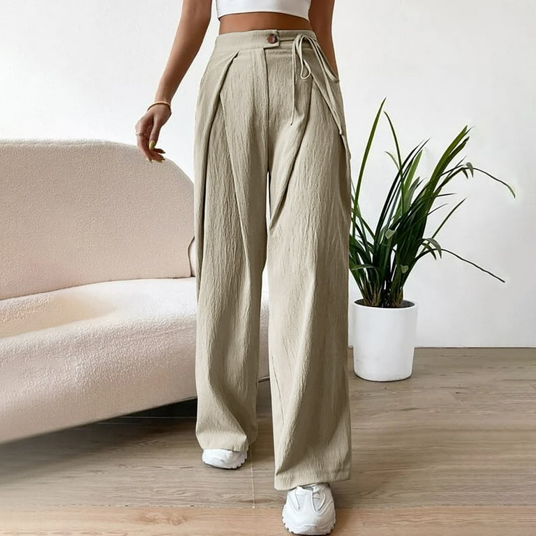 Women High Waist Casual Wide Leg Flowy Long Palazzo Pants Side