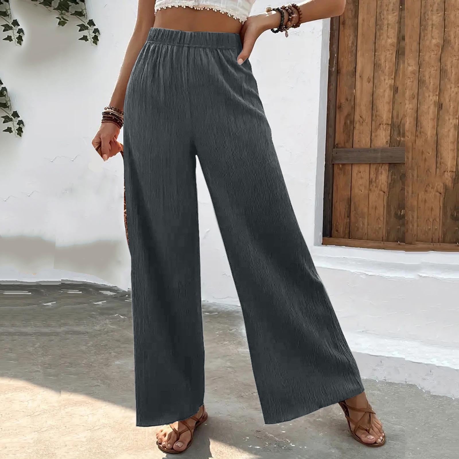 Women High Waist Casual Wide Leg Long Palazzo Elastic Pants Regular