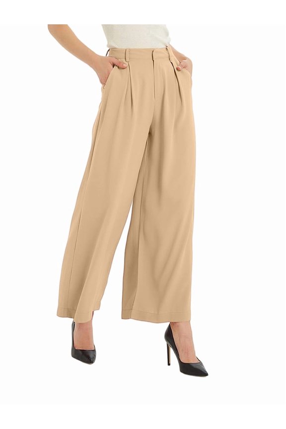 Women High Waist Casual Wide Leg Long Palazzo Pants Trousers Regular Size Earth Yellow S