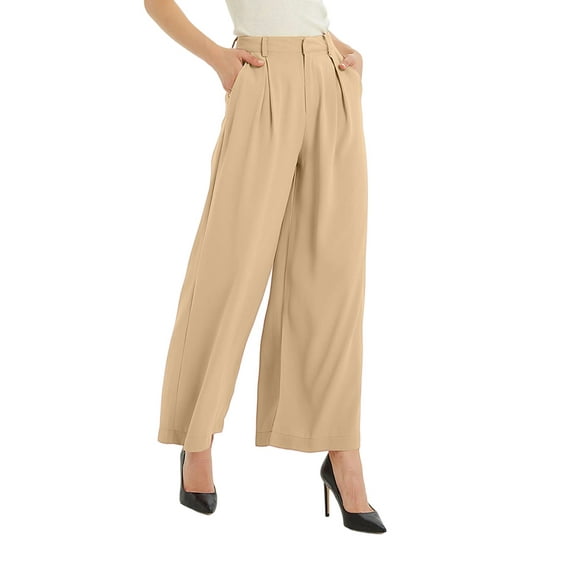 Women High Waist Casual Wide Leg Long Palazzo Pants Trousers Regular Size Earth Yellow XXXL