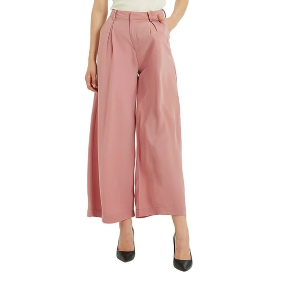 Women High Waist Casual Wide Leg Long Palazzo Pants Trousers Regular Size Pink XL
