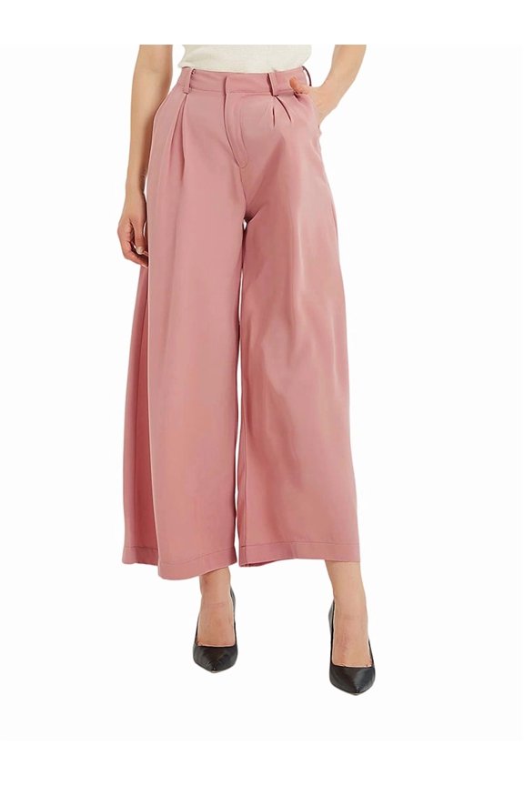 Women High Waist Casual Wide Leg Long Palazzo Pants Trousers Regular Size Pink XXXL