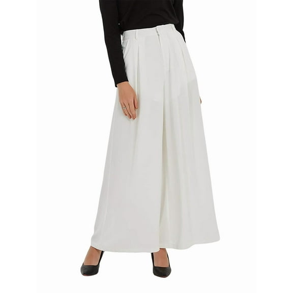 Women High Waist Casual Wide Leg Long Palazzo Pants Trousers Regular Size White S