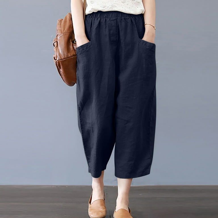 Women High Waist Casual Wide Leg Long Palazzo Pants Trousers Summer  Clearance Casual Loose Pocket Solid Trousers Wide Leg Pants Wyongtao