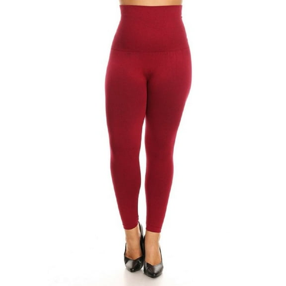 Women High Waist Compression Leggings Strechy Tommy Contorl Leggings - Wine, Plus