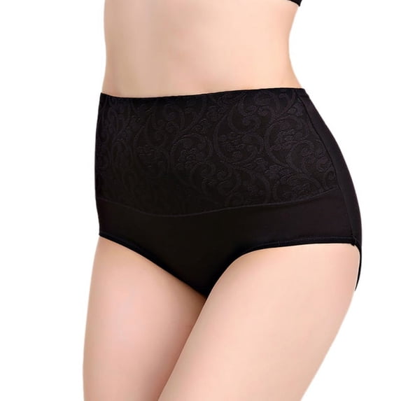 Women High Waist Cotton Jacquard Briefs Plus Size Female Solid Panties Breathable Underwear
