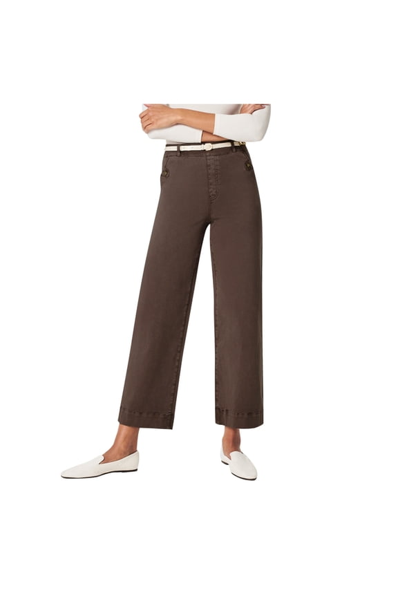 Women High Waist Cropped Wide Leg Pants - Stretch Twill Chino Jeans with Pockets, Slim Fit for Casual/Work (S-XXL Sizes)