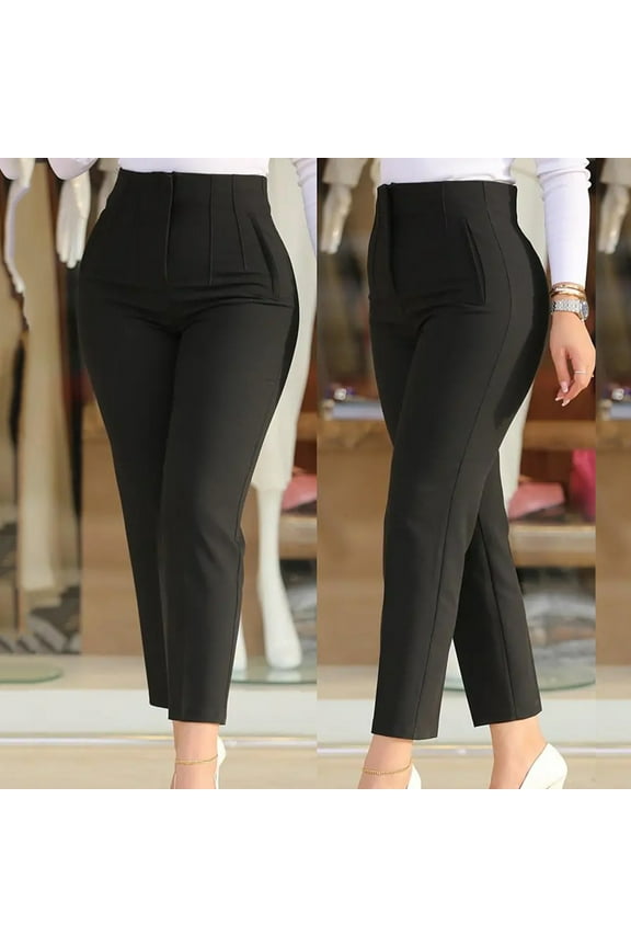 Women High Waist Cropped Work Pants Solid Zipper Trouser Pant Casual Baggy Elastic Waist Trouser Wide Leg Pant With Pocket Fashion Pant Womens Cropped Pants Casual Harem Pants Business Casual Clothes
