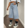 thumbnail image 1 of Women High Waist Denim Culottes, Wide Leg Cropped Jeans with Pockets, 1 of 3