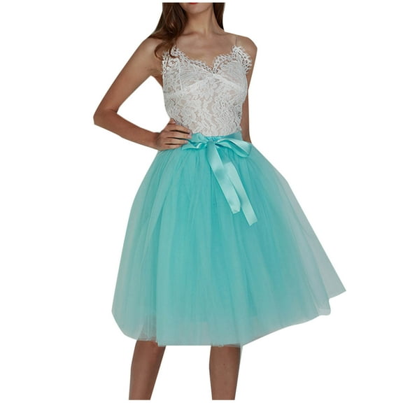 Women High Waist Fairy Skirt Sheer Mesh Flowy Dress Trendy Tulle Skirts 6 Layer Skirts