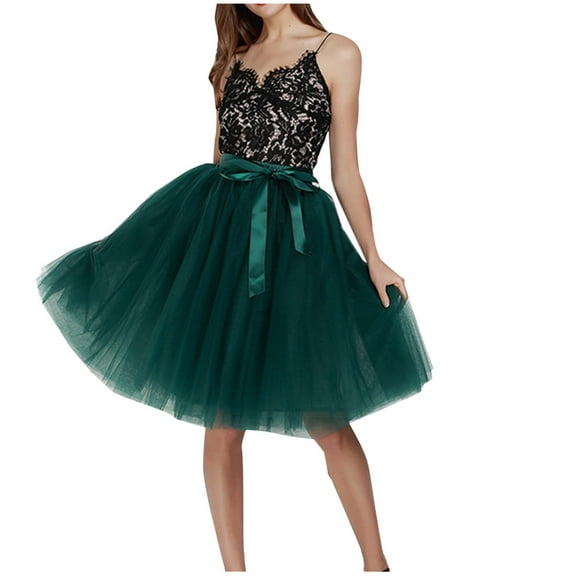 Women High Waist Fairy Skirt Sheer Mesh Flowy Dress Trendy Tulle Skirts 6 Layer Skirts