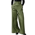 thumbnail image 1 of Women High Waist Faux Leather Pants Baggy Wide Leg Flare Pants Casual Bell Bottoms Trouser With Pocket (XXL, Army Green), 1 of 4