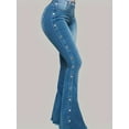 thumbnail image 1 of Women High Waist Flare Jeans with Side Button Detail Stretch Denim Bell Bottom Pants for Casual, Party, and Streetwear Outfits, 1 of 5