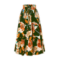 thumbnail image 1 of Women High Waist Floral Print Maxi Skirt with Drawstring Elastic Waistband and Tiered Design for Casual Wear Army Green S, 1 of 8