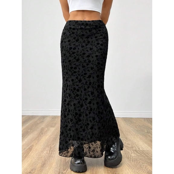 Women High Waist Floral Print Mermaid Maxi Skirt Flowy Elegant Going Out Skirt